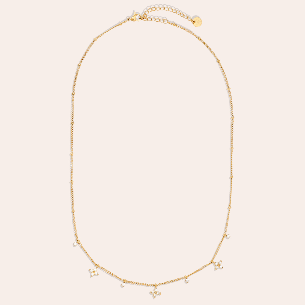 40cm Tiny Diamond Flower Edelstahl Halskette      