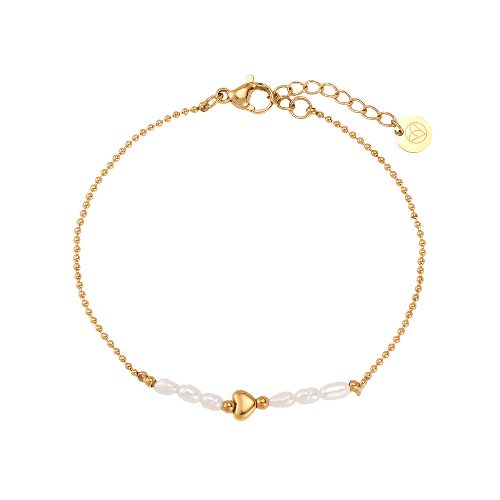 Edelstahl Armband 17cm Perle und mini Herz 