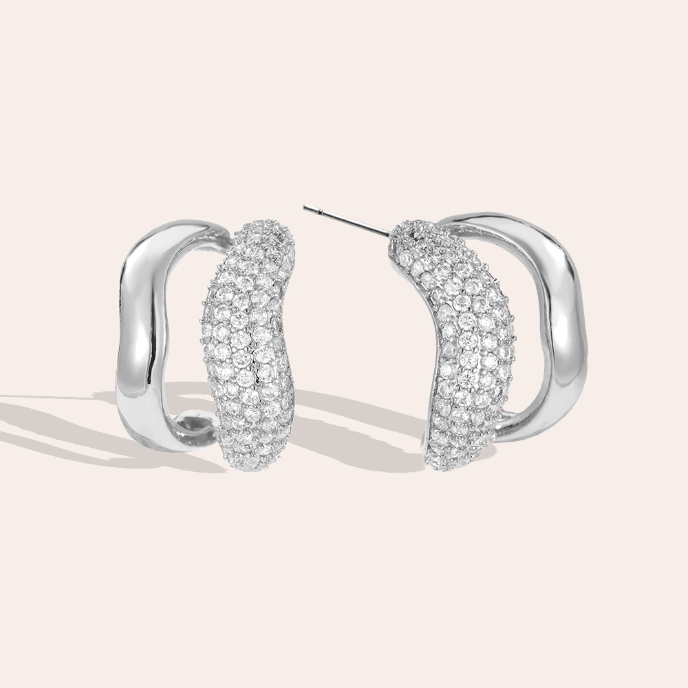 18mm Zirkonia zweilagige Soft Wave Vergoldete Ohrringe   