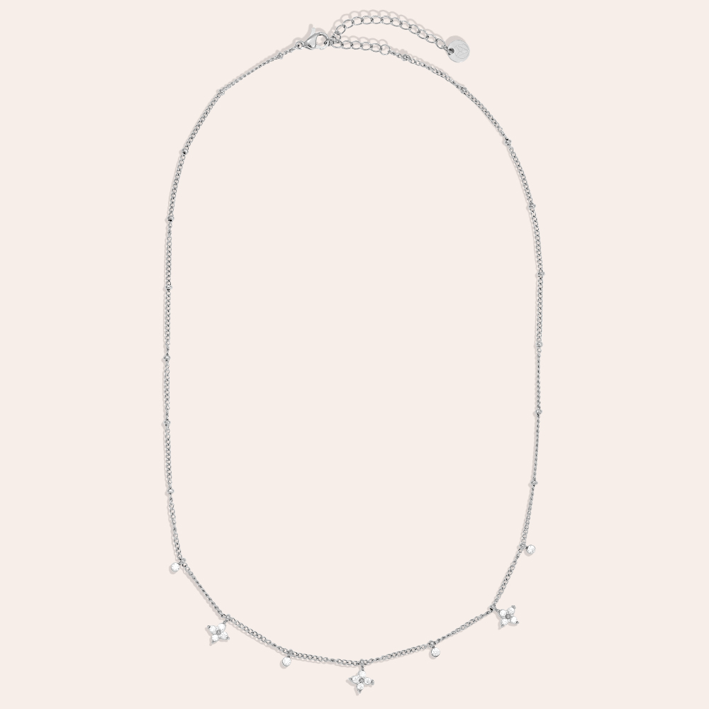 40cm Tiny Diamond Flower Edelstahl Halskette      