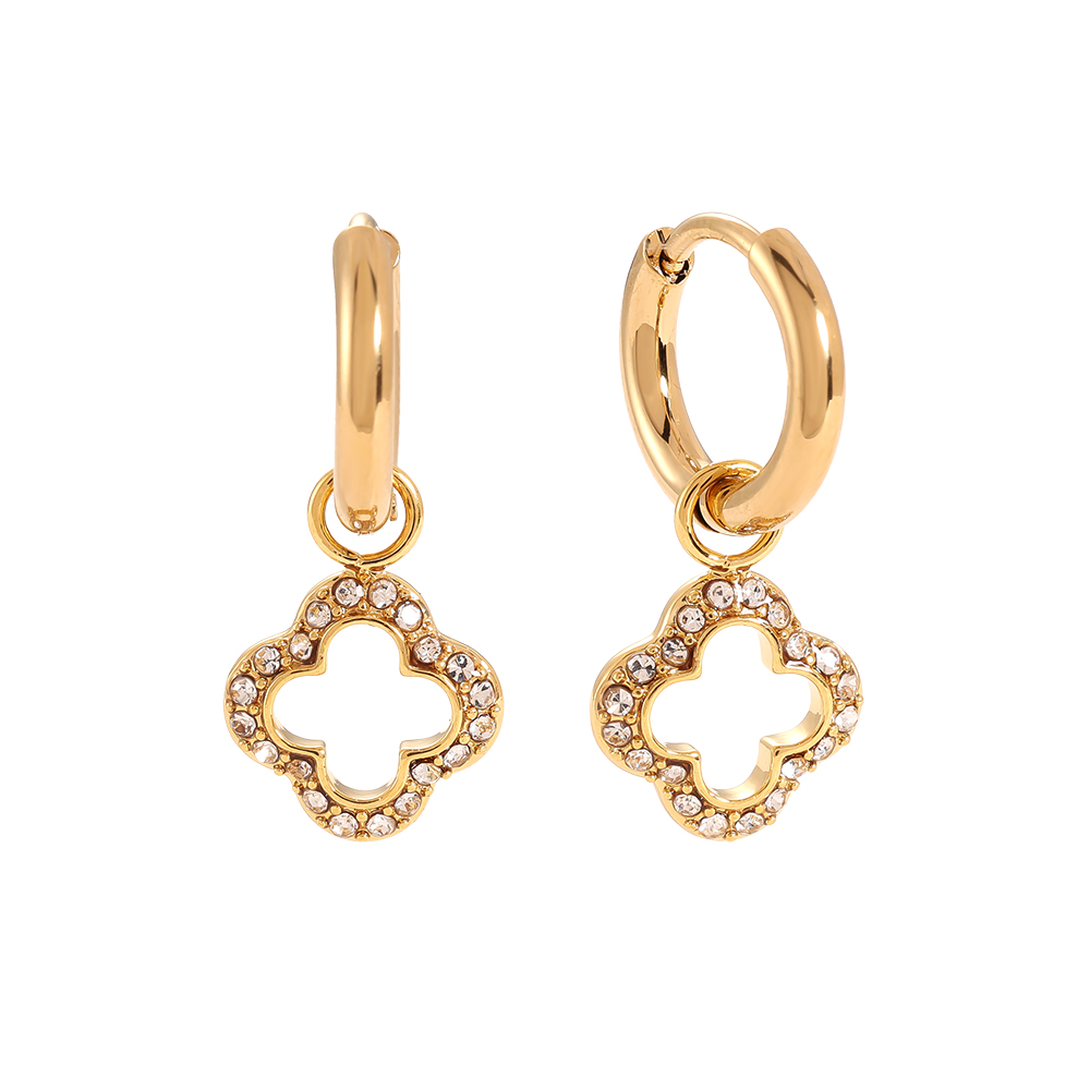 Edelstahl Ohrringe 3D Diamond Hollow Lucky Flower