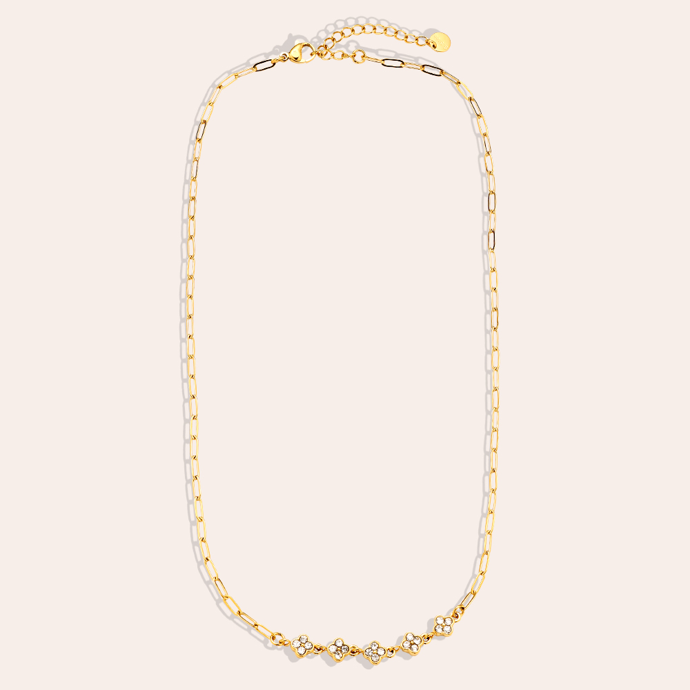 41cm Three Diamond Flowers Edelstahl Halskette     