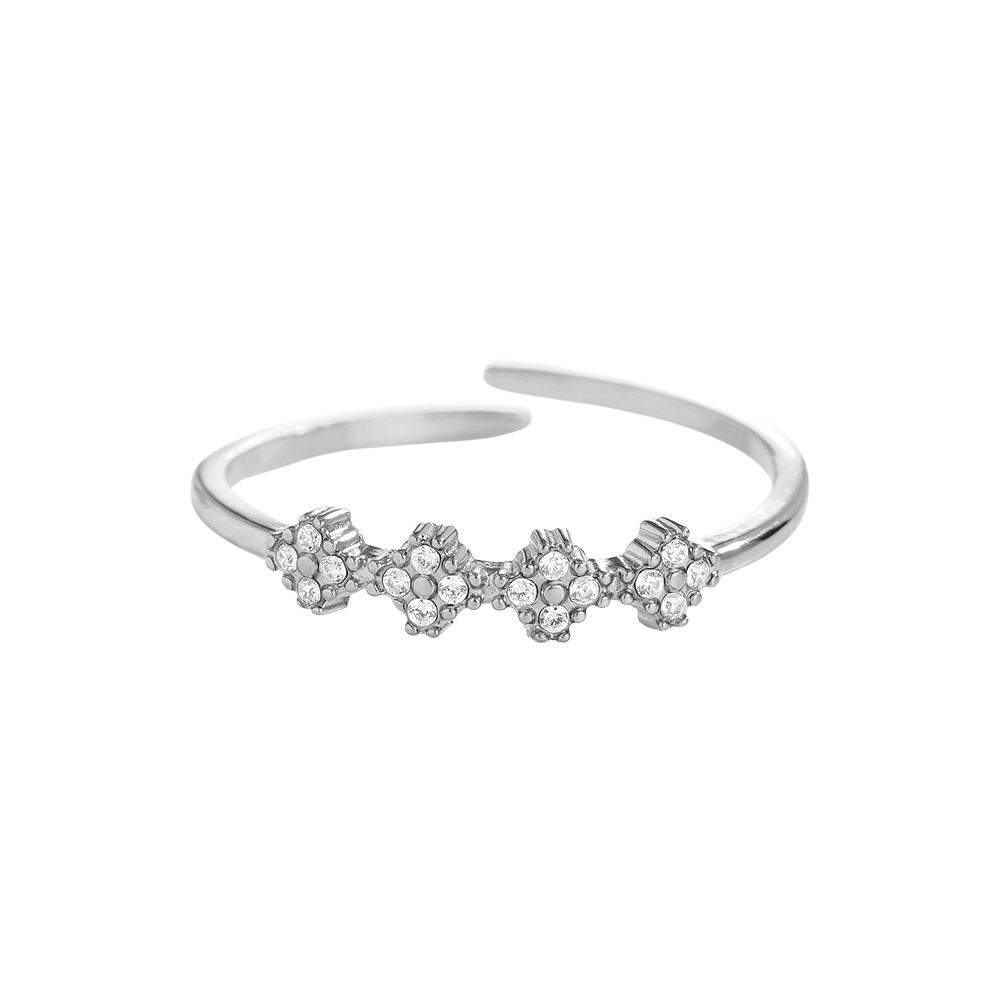 Verstellbarer Zirkonia Blümchen Edelstahl Ring