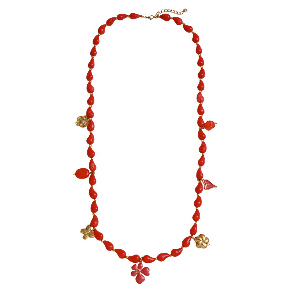 89cm Kette mit Harztropfen und goldenen Schmetterling, Blume, Herz Edelstahl Halskette     