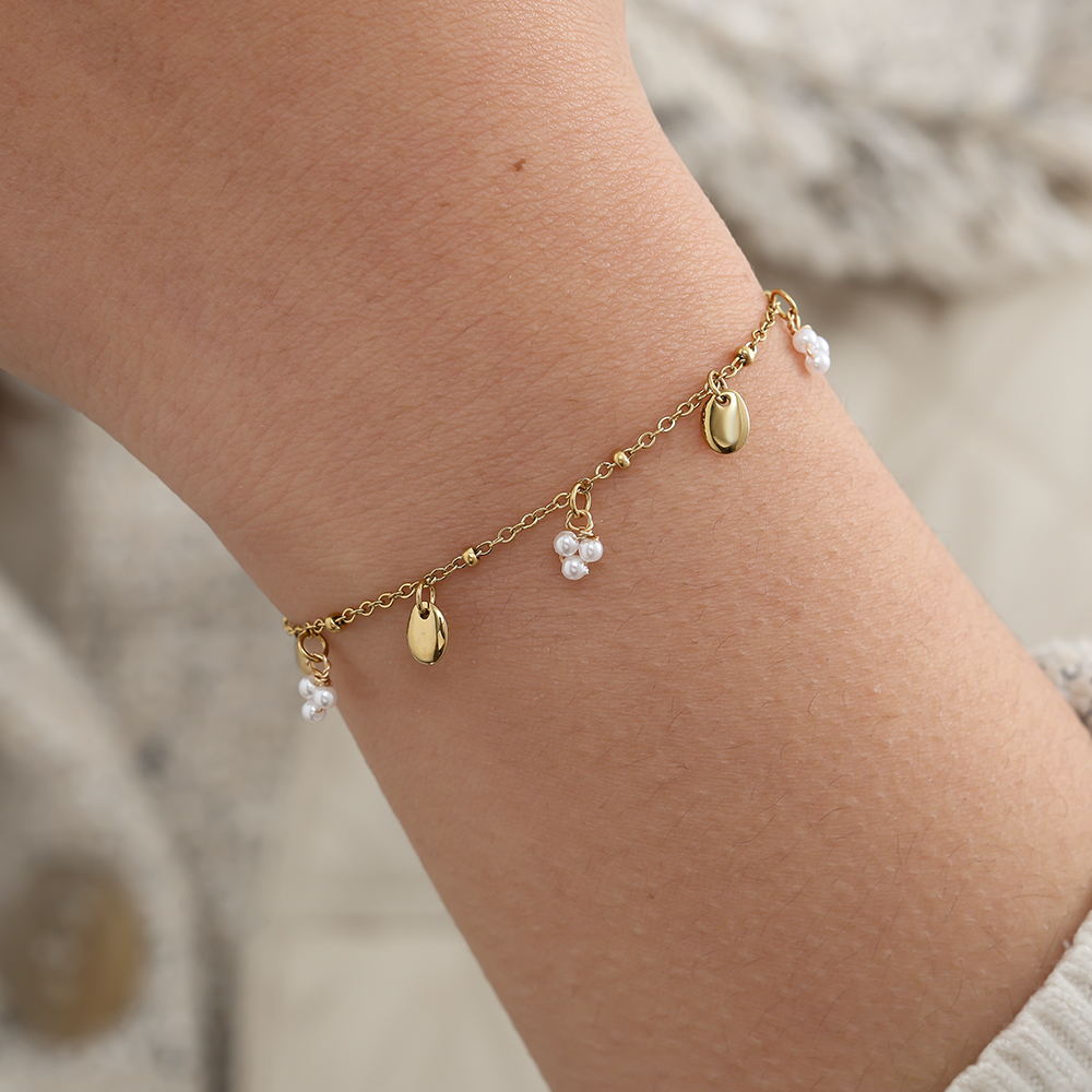 17cm Pearl Flower And Dot Edelstahl Armband   
