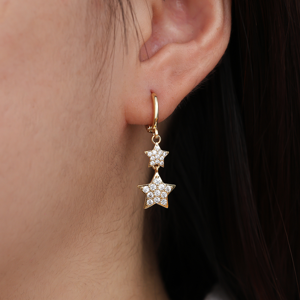 Two Sparkling Diamond Stars Vergoldete Ohrringe  