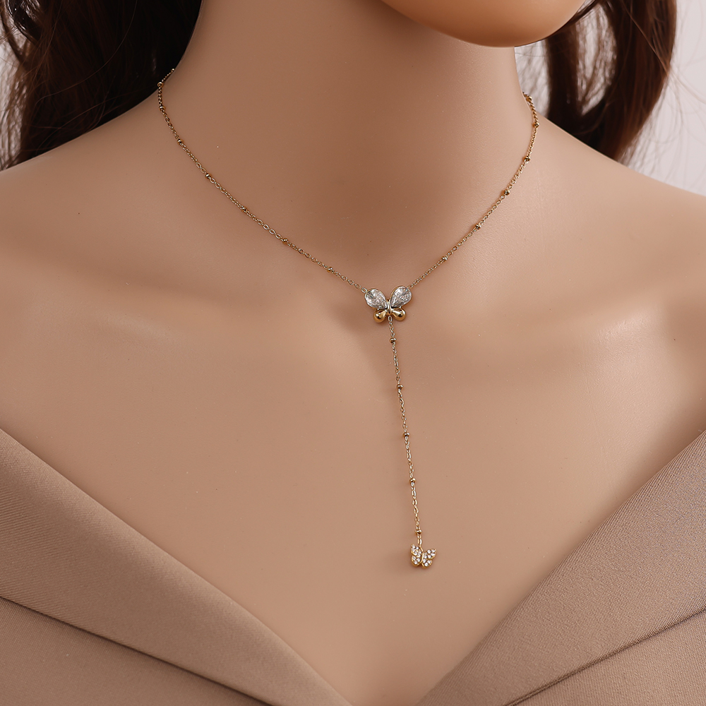 40cm Strassstein Schmetterling Edelstahl Halskette