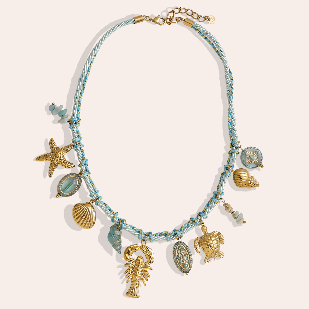 42cm blauer Ozean-Stil Edelstahl Halskette     