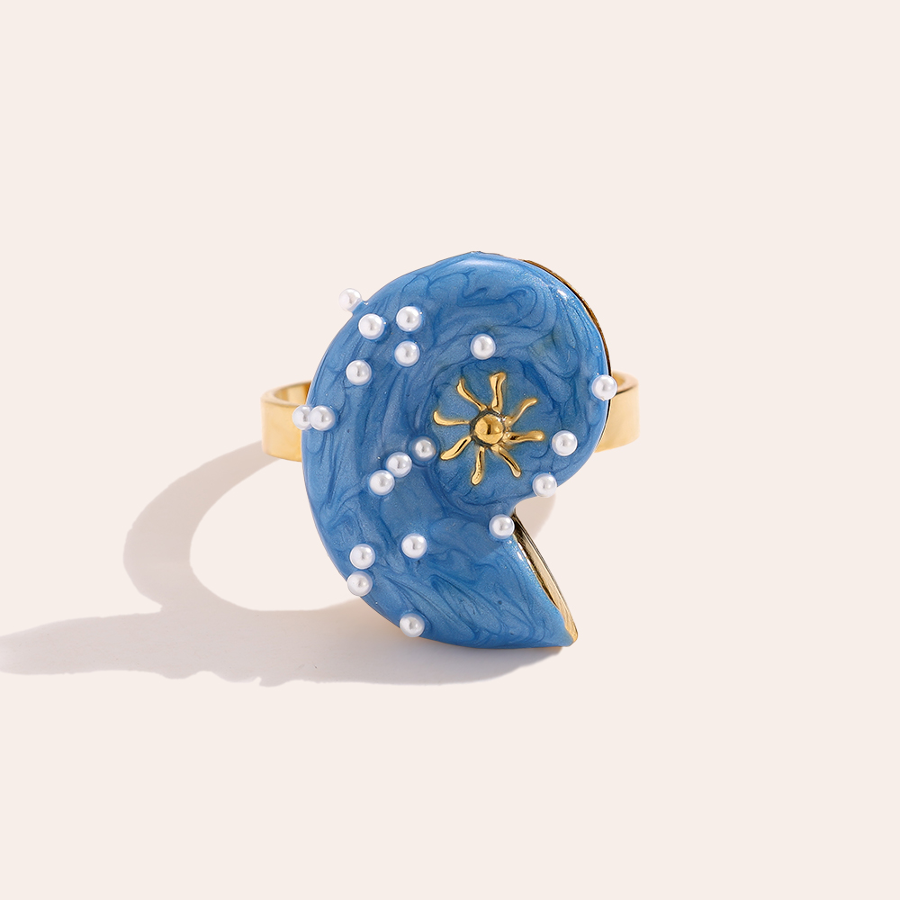 blaue Schnecke Edelstahl Ring      