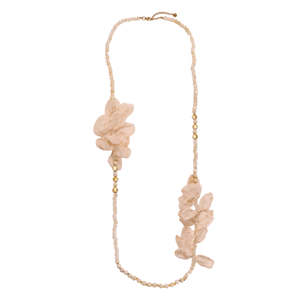 90cm Kristallkette mit Blütenblättern Edelstahl Halskette        