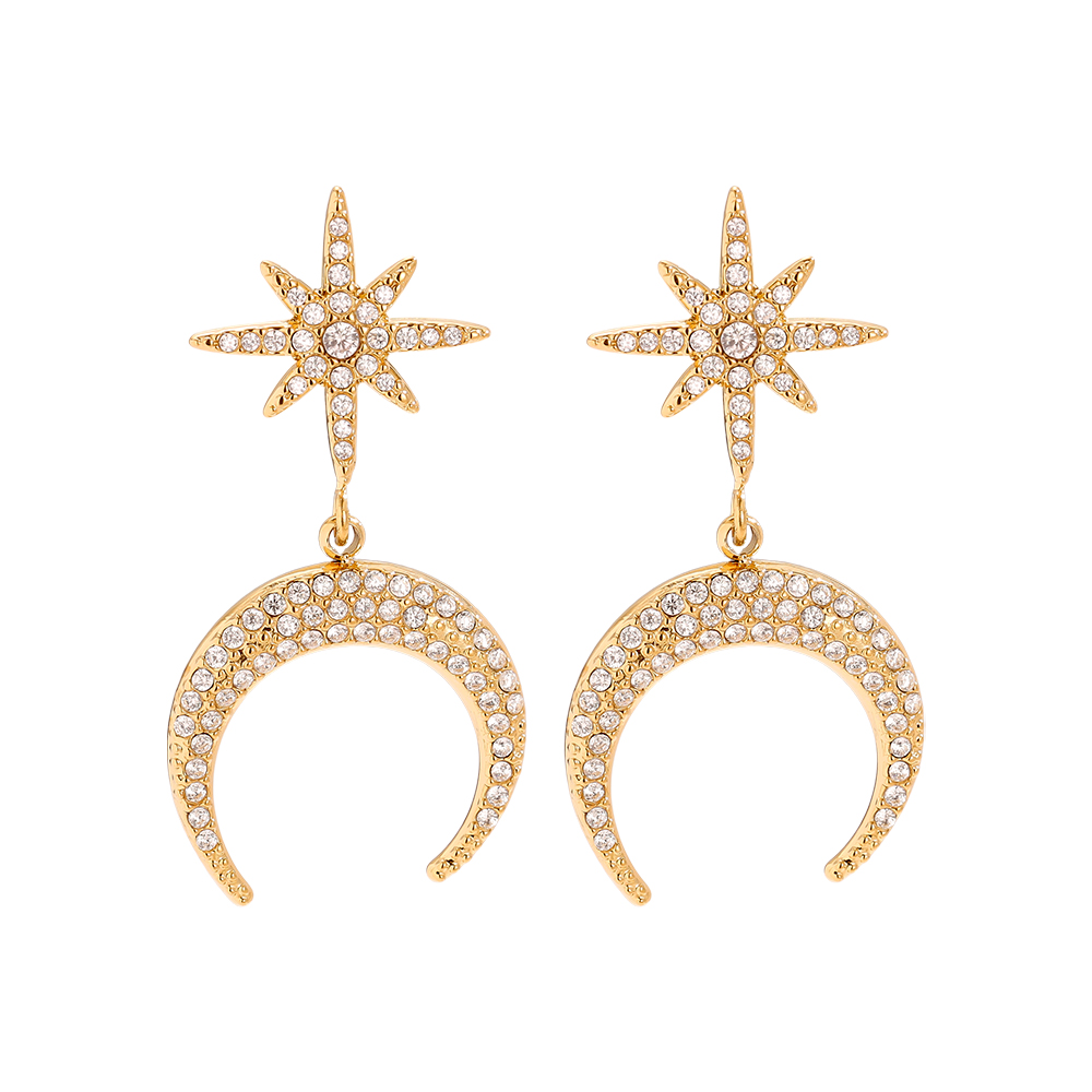 37mm Sparkling Diamond Moon And Star Edelstahl Ohrringe            