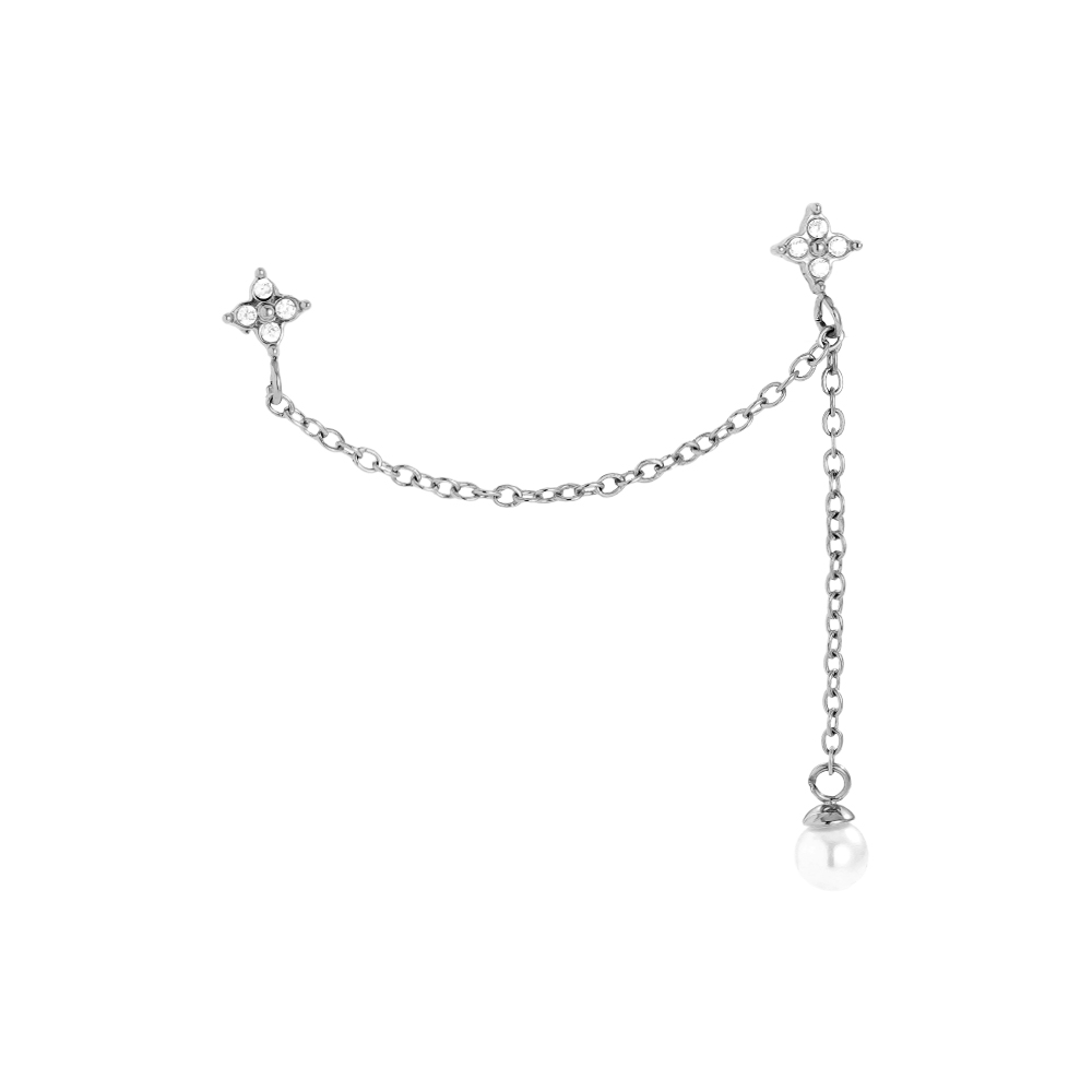 4.5*3cm Diamonds And Pearl With Chain Edelstahl Ohrringe      