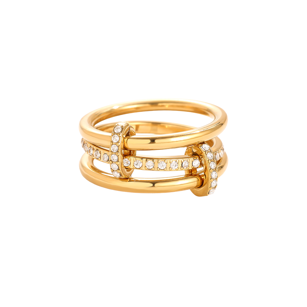 Three Layer Gold Ring Set With Lock Edelstahl Ring      