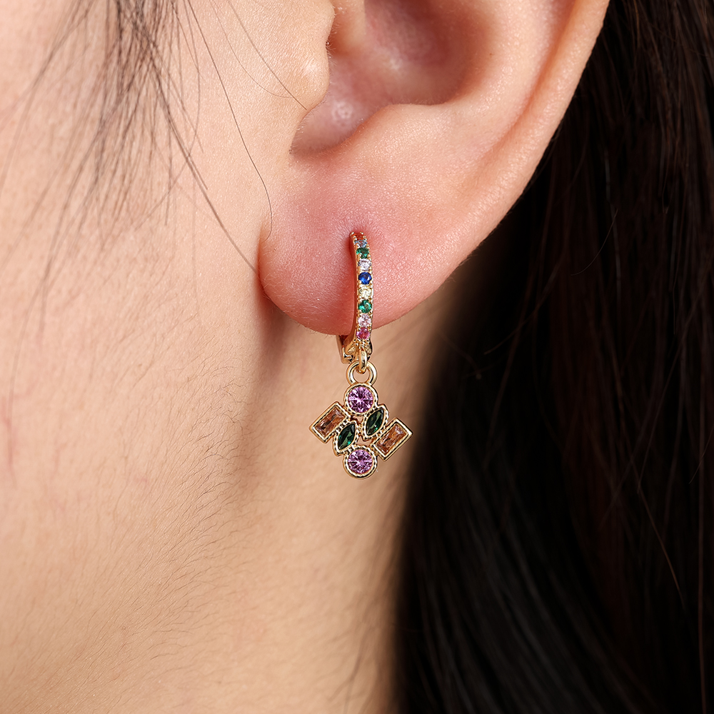 2.5cm Combined Cubes Diamond Vergoldete Ohrringe