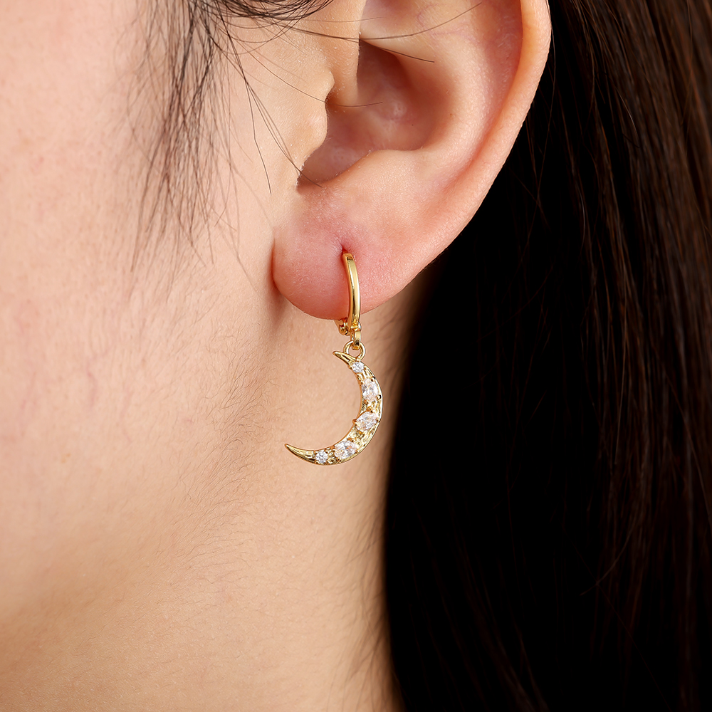 3cm Diamond Moon Vergoldete Ohrringe     