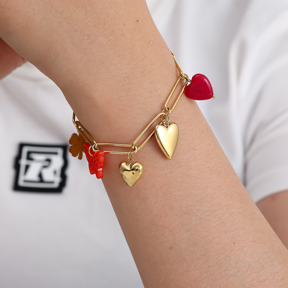 21cm Red Charms Edelstahl Armband 
