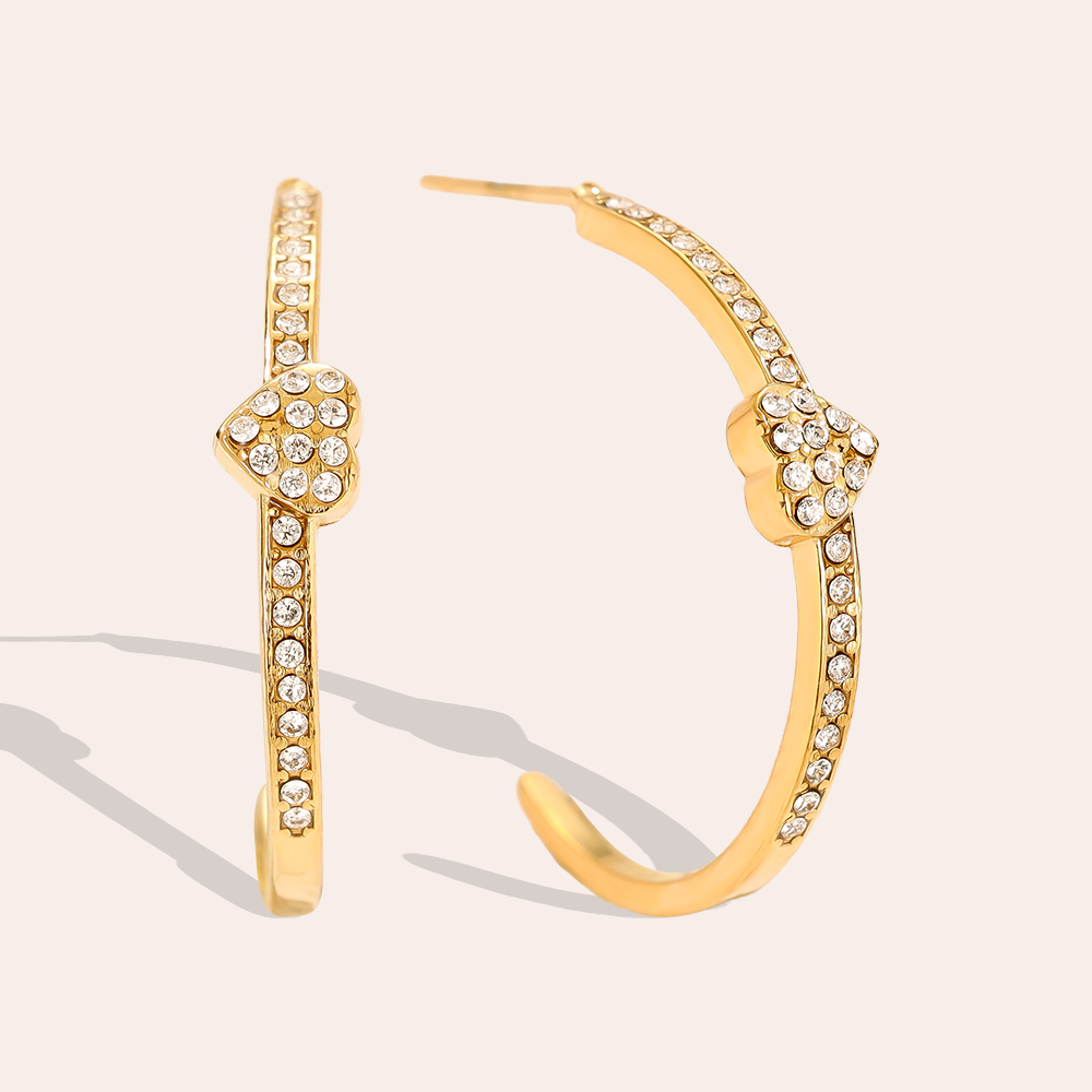 2cm Heart In Diamond Hoop Edelstahl Ohrringe          