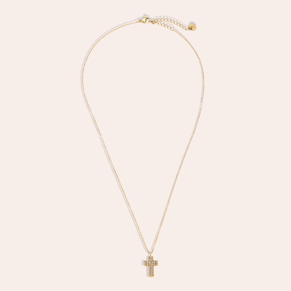 40cm Glory Cross Diamond Edelstahl Halskette
