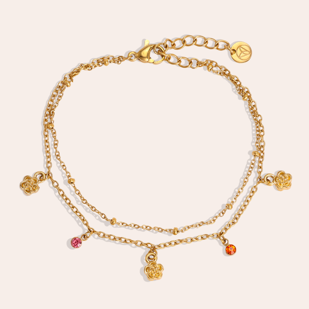 Edelstahl Armband 17cm kleine Blume und bunte Zirkonia
