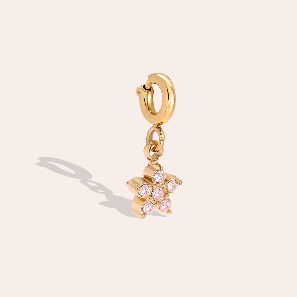 15mm Zirkonia Blume mit Federverschluss Edelstahl Pendant    