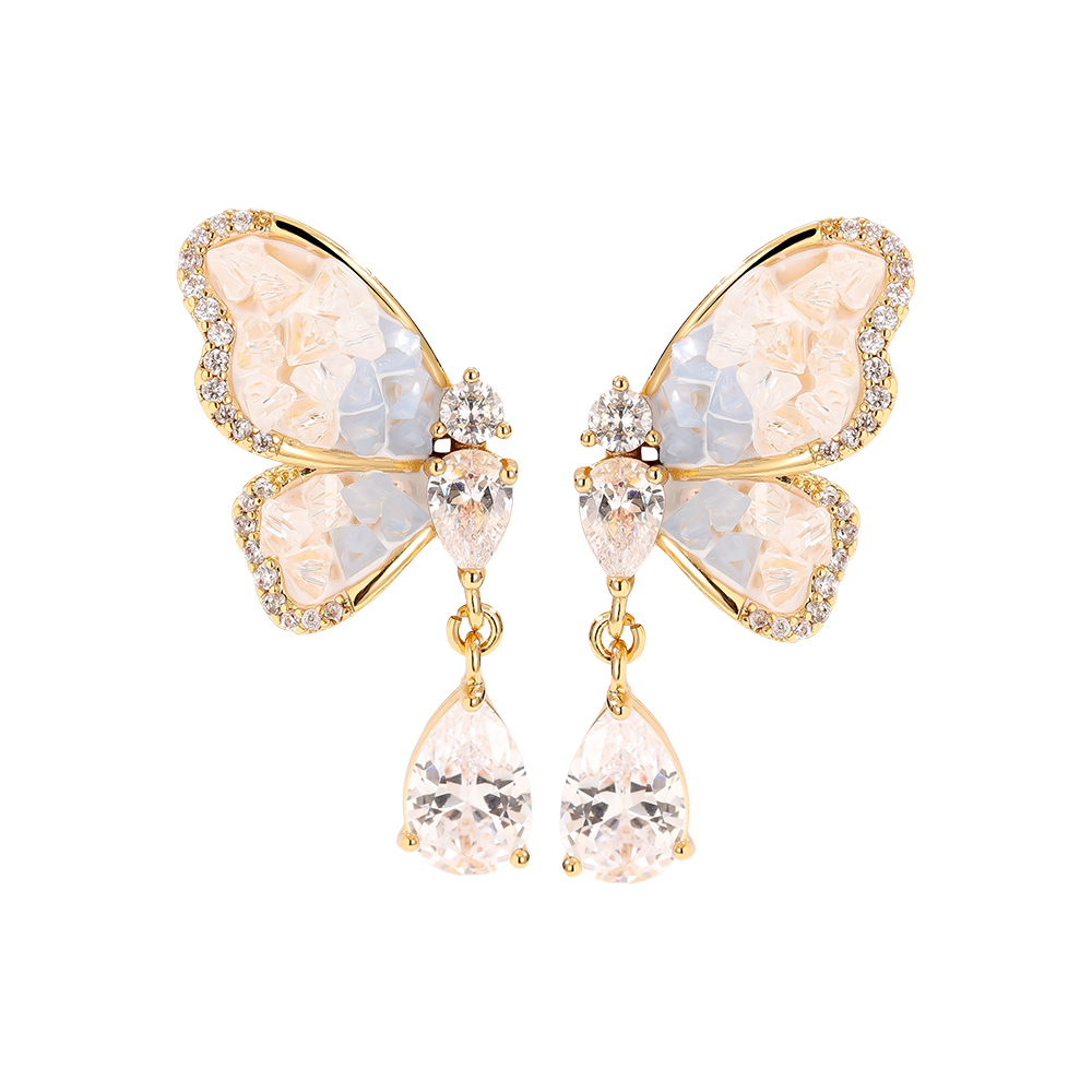 3.5cm Schöne Zirkonia Schmetterling Vergoldete Ohrringe  