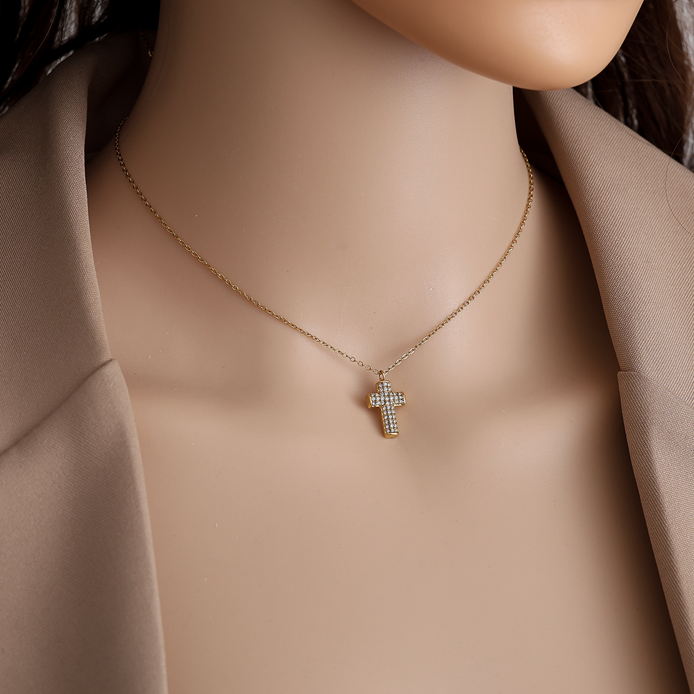 40cm Glory Cross Diamond Edelstahl Halskette