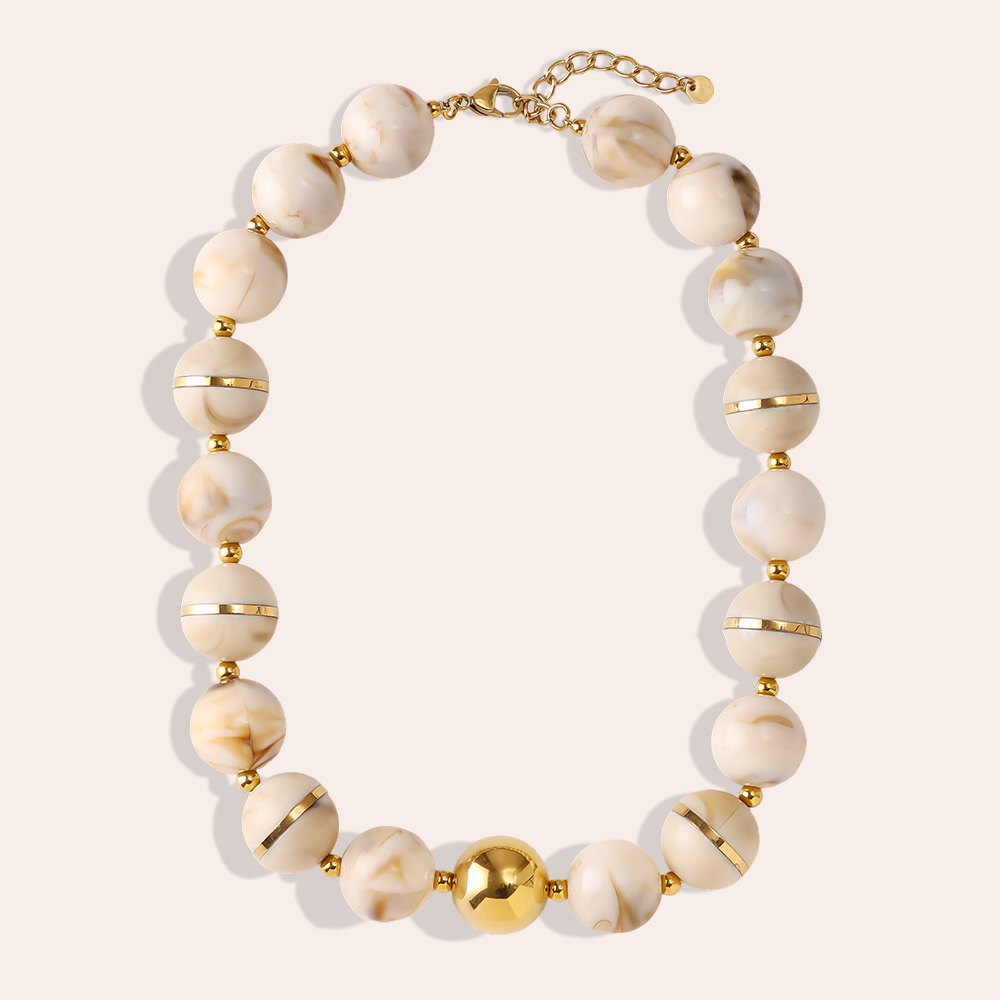 48cm runde Acrylperlenkette Edelstahl Halskette    