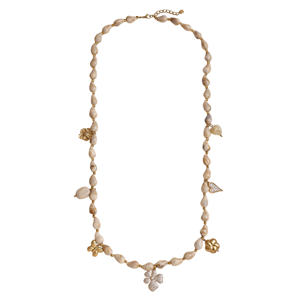 89cm Kette mit Harztropfen und goldenen Schmetterling, Blume, Herz Edelstahl Halskette     