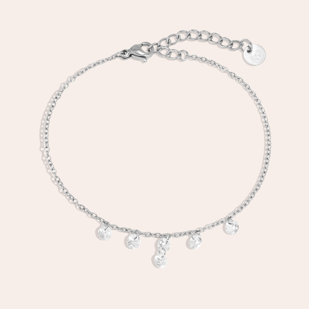 Edelstahl Armband 17cm runde Zirkonia