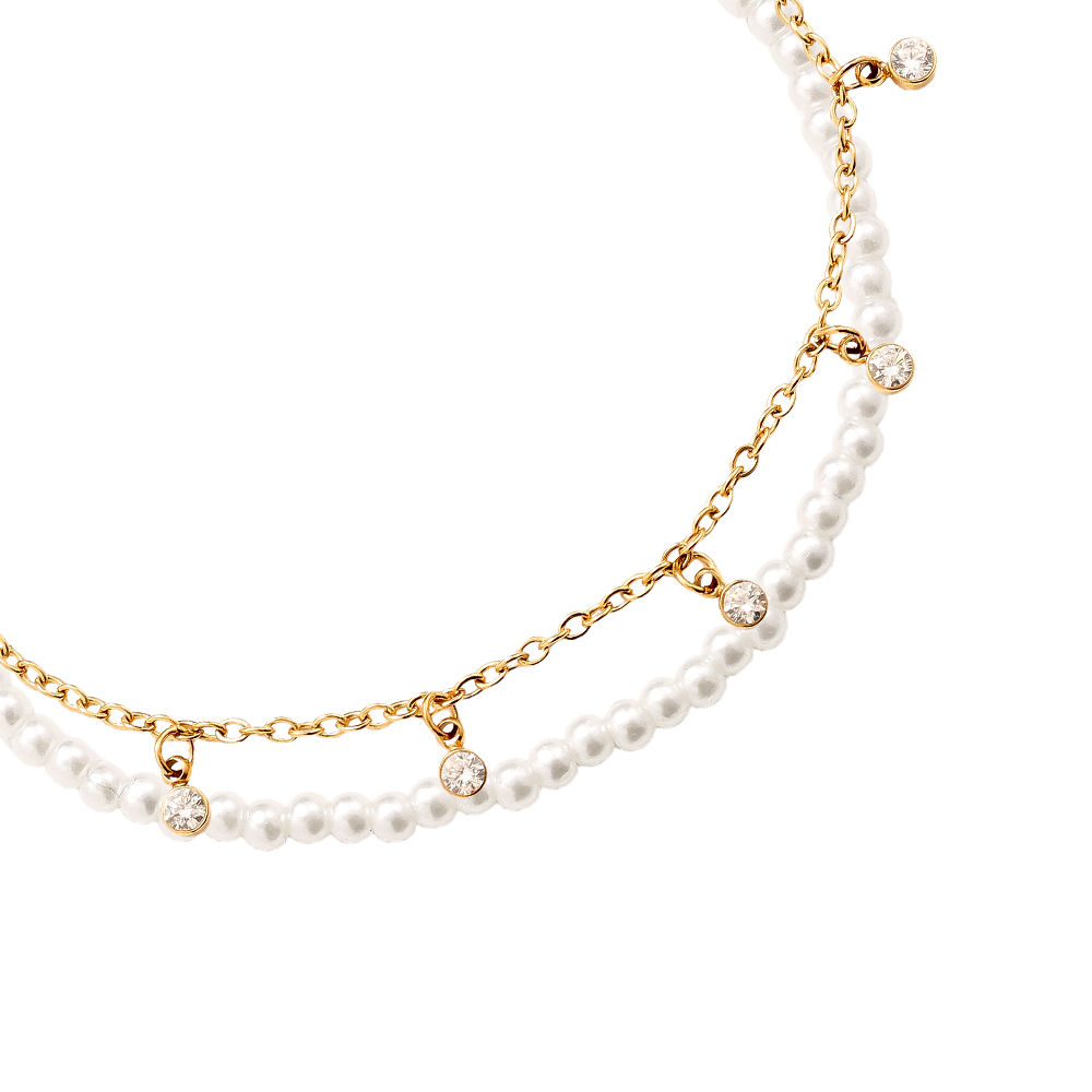 16cm Perlen Strassstein Edelstahl Armband 