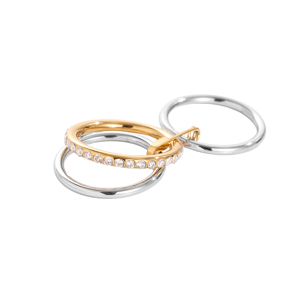 Three Layer Gold And Silver Diamond Ring Set Edelstahl Ring            
