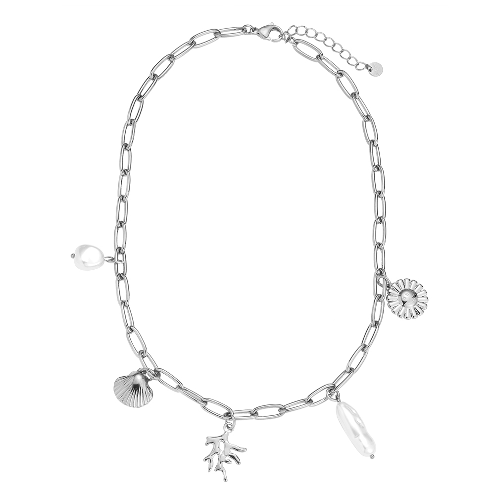 41cm Charm Pearl Shells Edelstahl Halskette