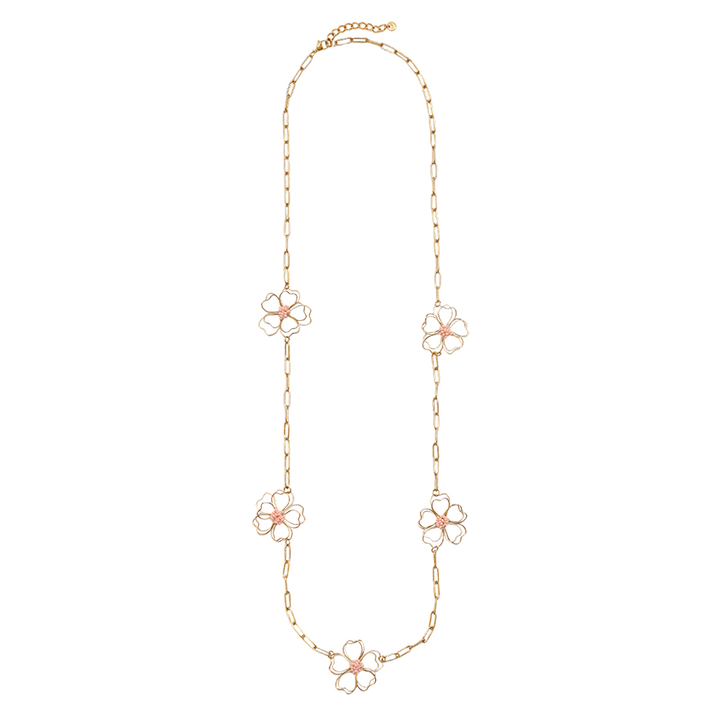 Edelstahl Halskette 94cm goldene Blumen