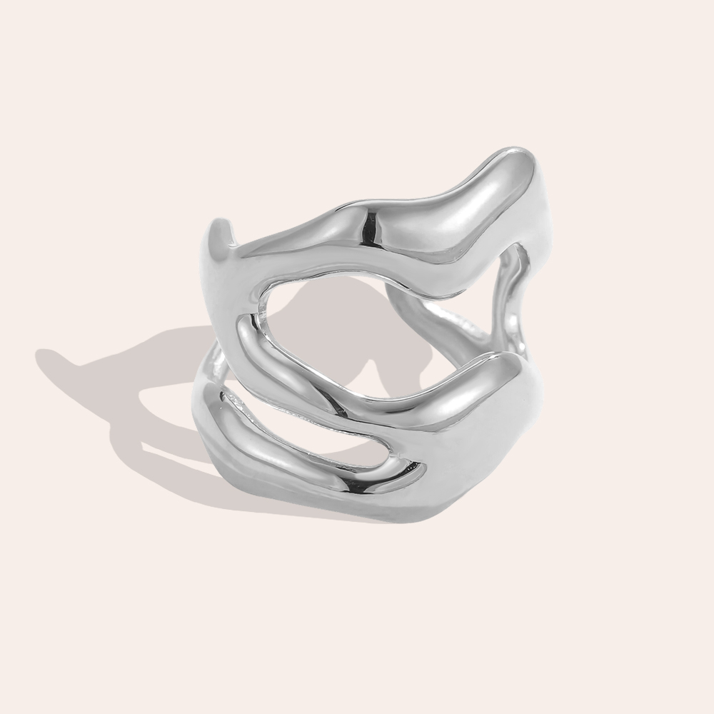Edelstahl Ring Verstellbarer Breit Wellig Form