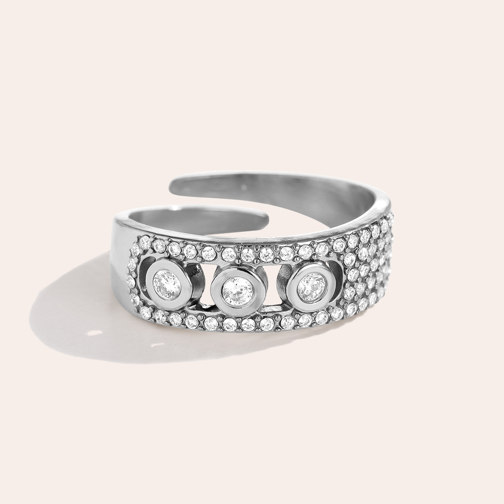 Shining Three Diamonds Edelstahl Ring       