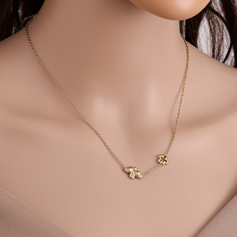 40cm Strassstein Bienen Edelstahl Halskette