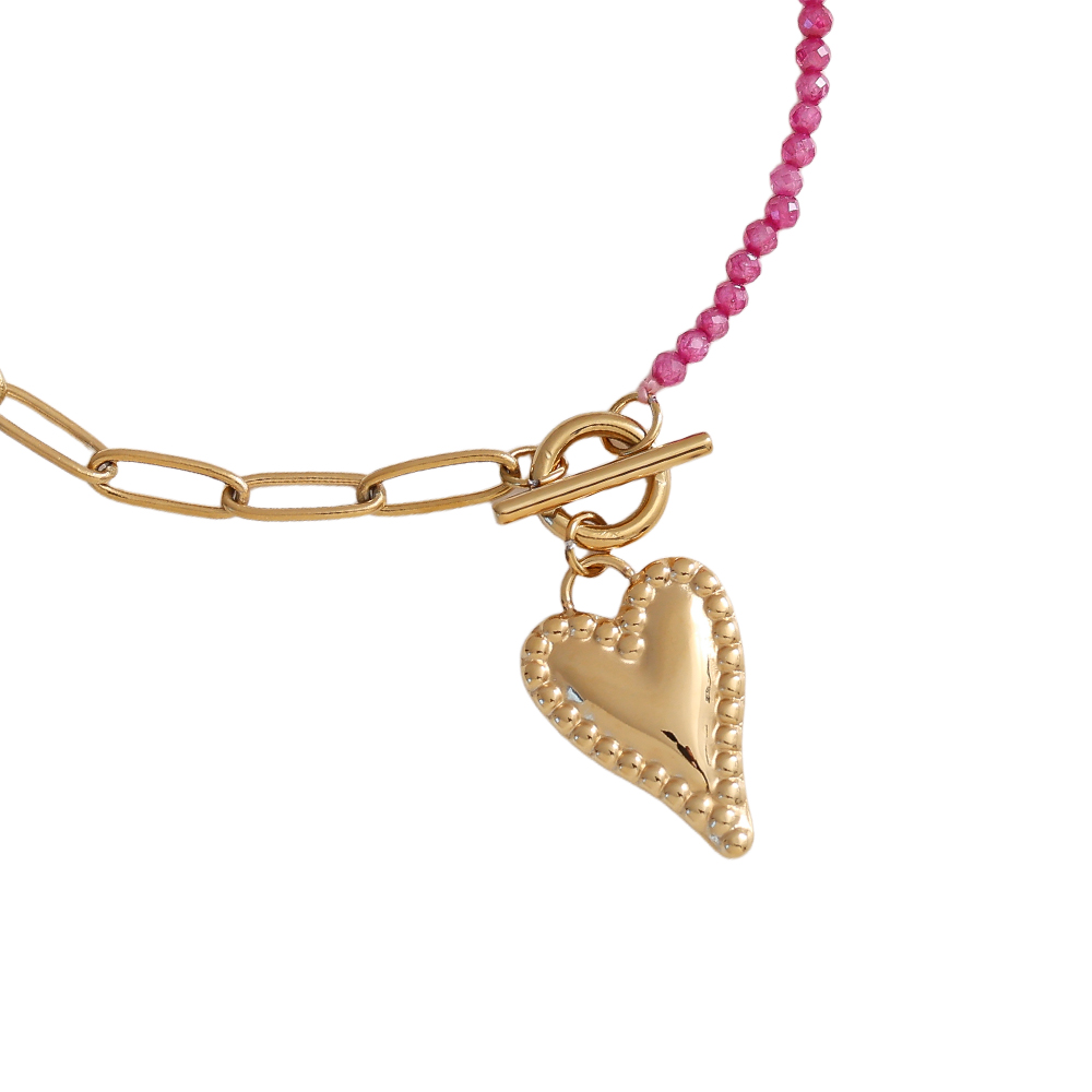 16cm Farbige Beads Herz Edelstahl Armband