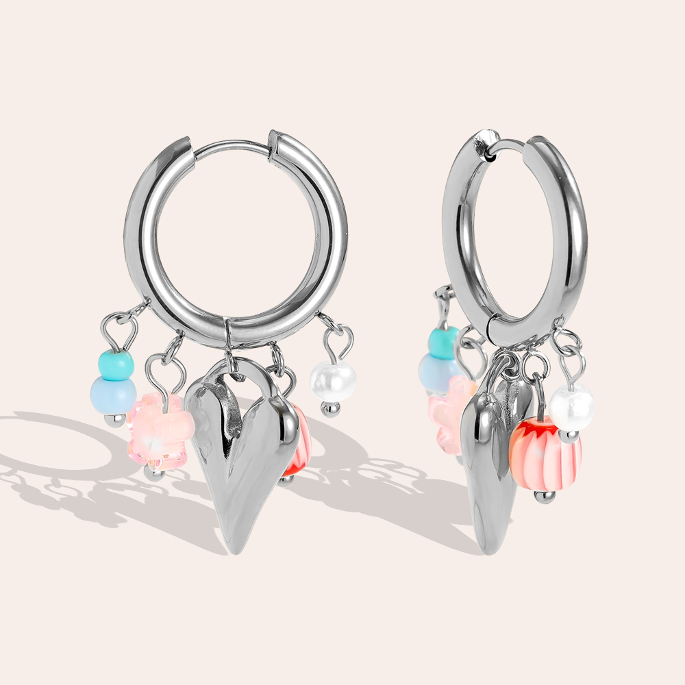 37*21mm Bunte Herz Acryl Süßwasserperlen Edelstahl Ohrringe 