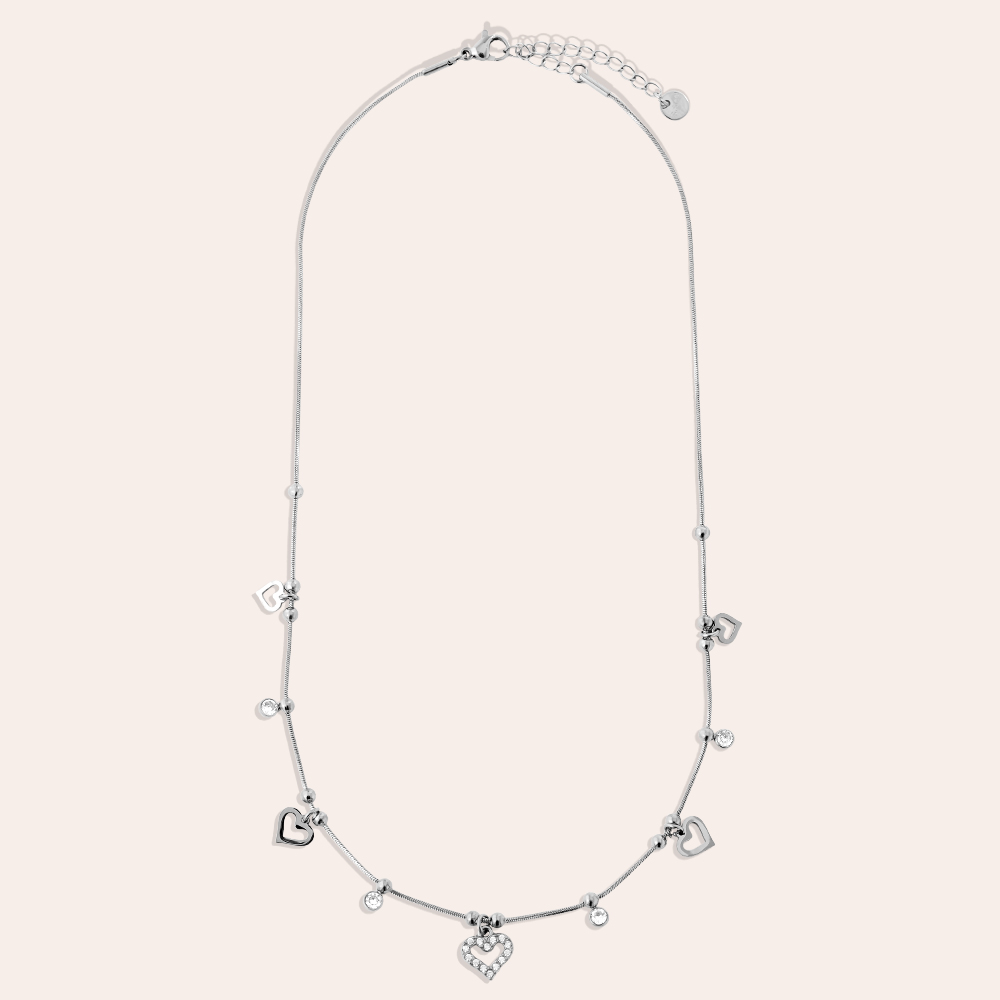 42cm Heart And Diamond Heart Edelstahl Halskette      