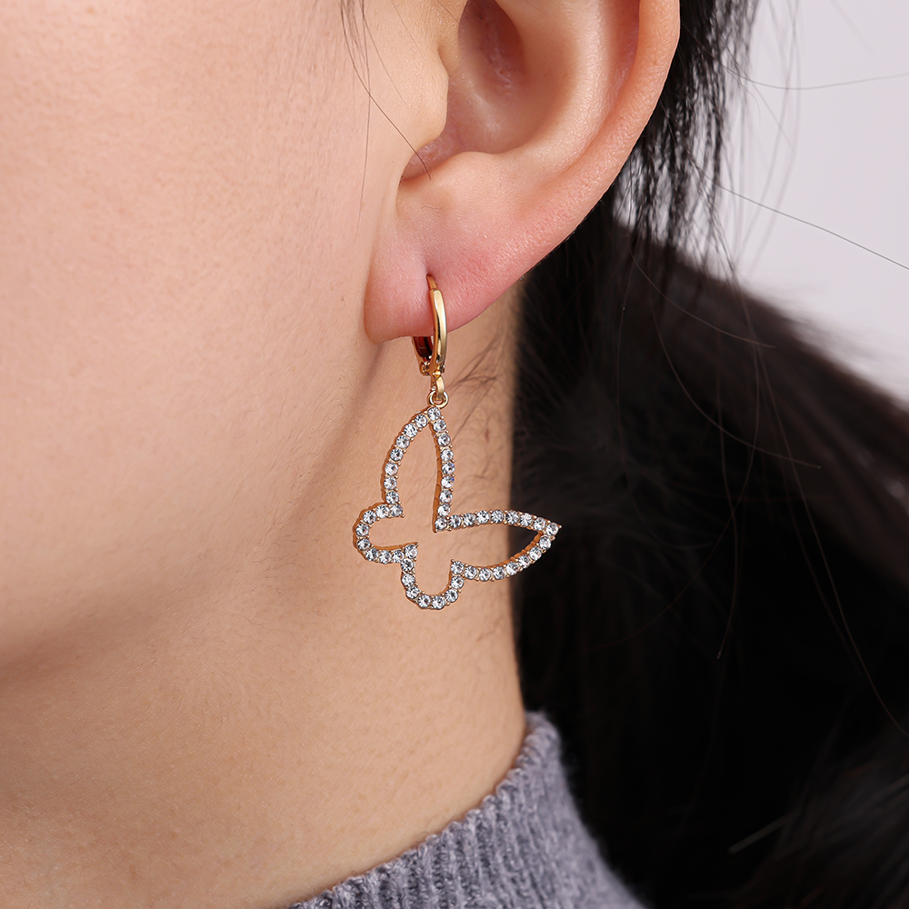 3.5cm Zirkonia Schmetterling Vergoldete Ohrringe   