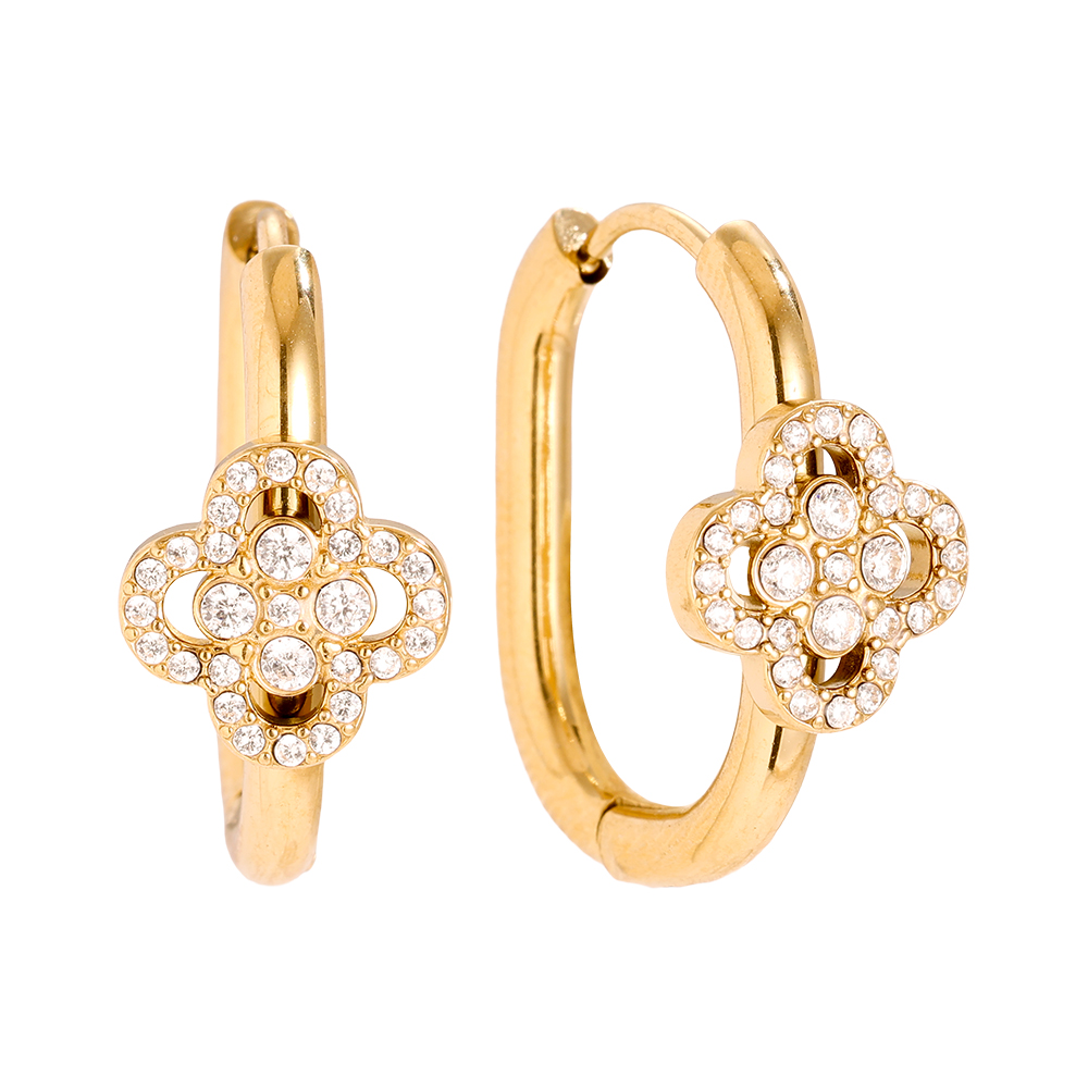 2cm Diamond Lucky Flower In Hoop Edelstahl Ohrringe   