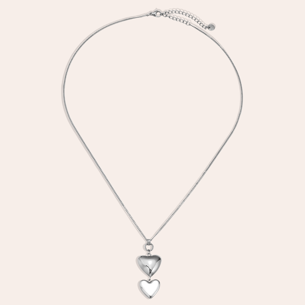 Edelstahl Halskette 50cm Two Hearts