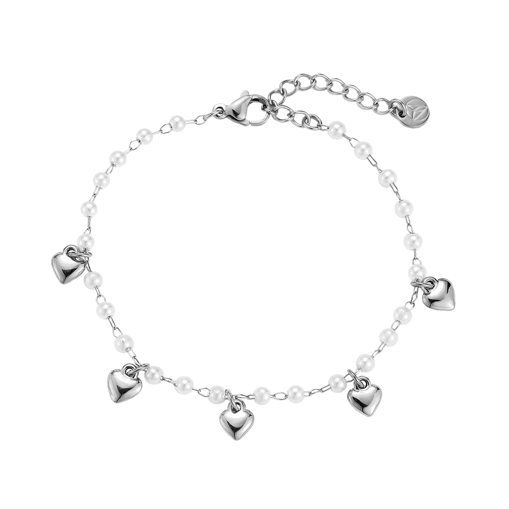 15cm Pearl Heart Edelstahl Armband