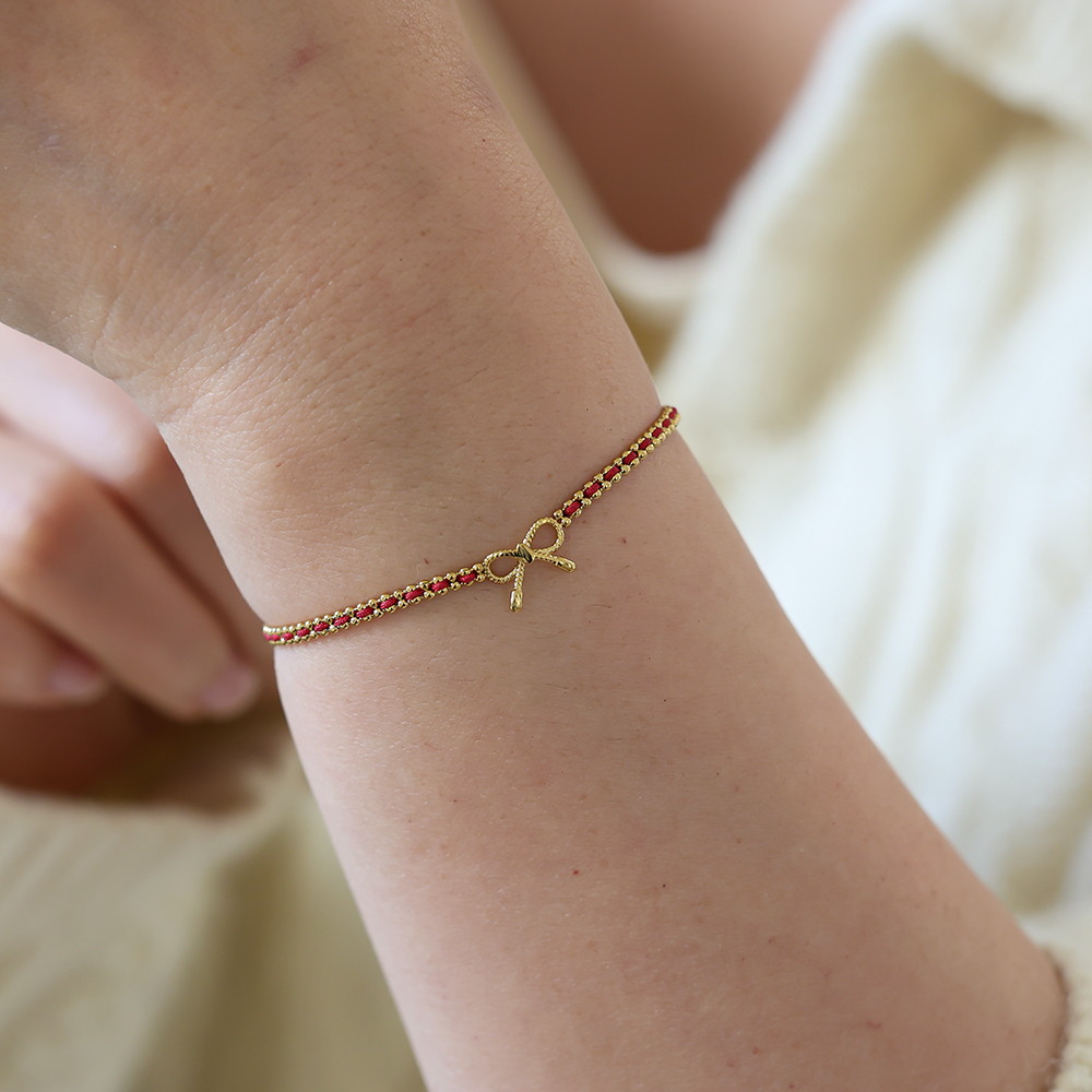 17cm Schleife ist an der roten Schnur Edelstahl Armband       