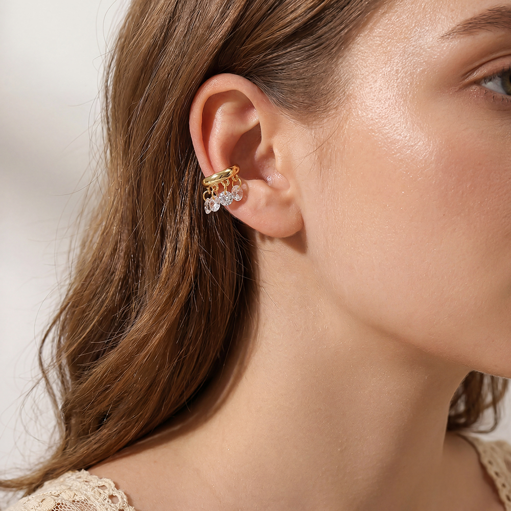 Vergoldete Ear-cuffs 14mm Runder Kristallanhänger Zirkonia 