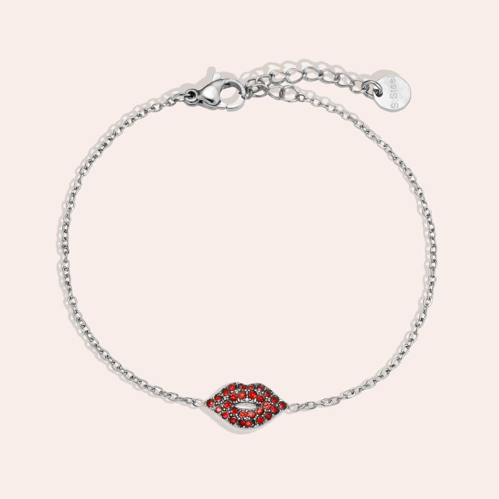 Edelstahl Armkette 17cm Diamond Red Lip