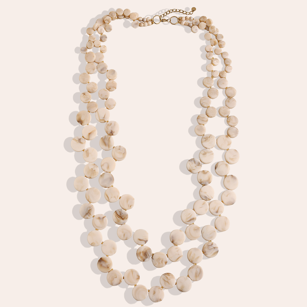 96cm zweilagige Acrylscheibenkette Edelstahl Halskette    