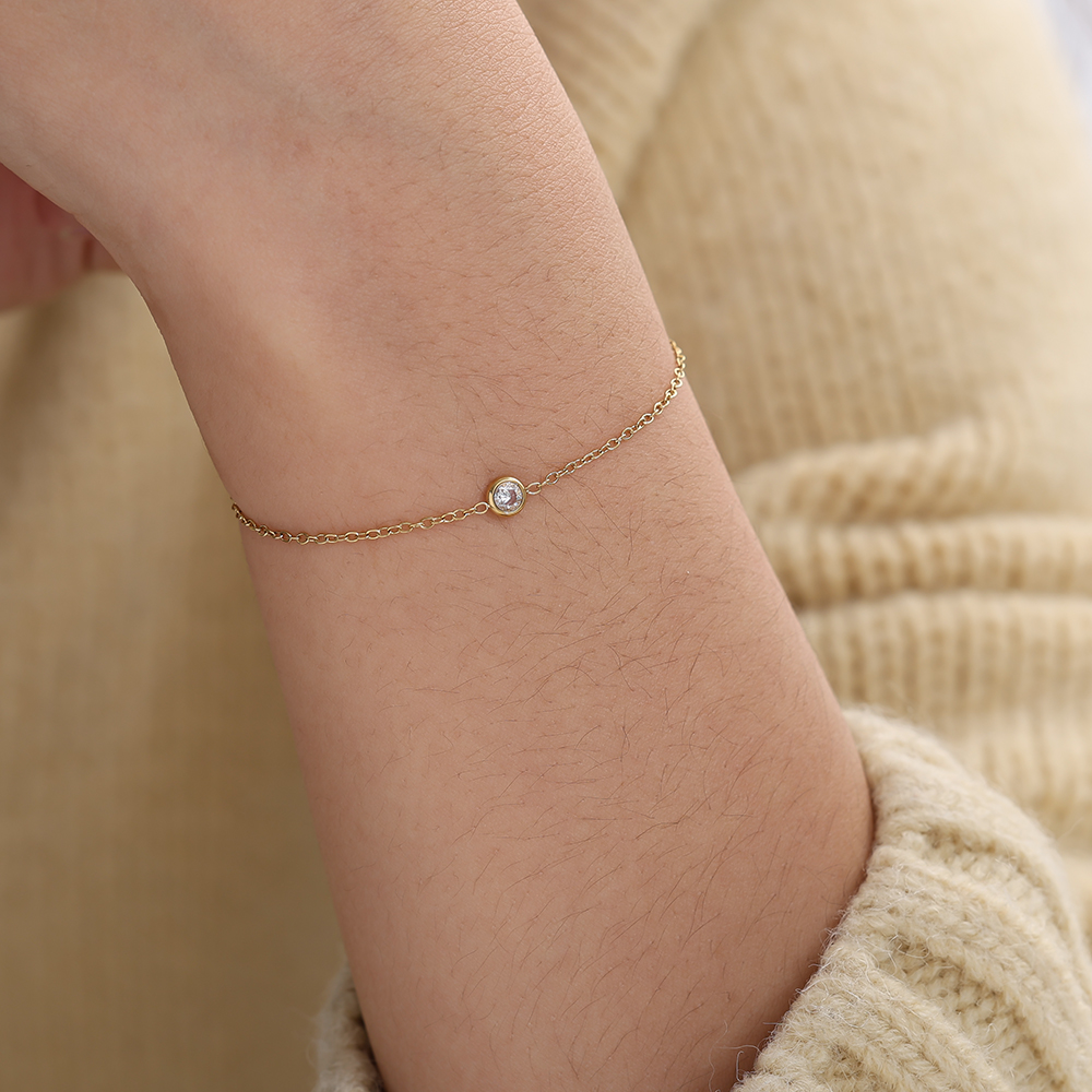 16cm Minimalistisches Zirkonia Edelstahl Armband