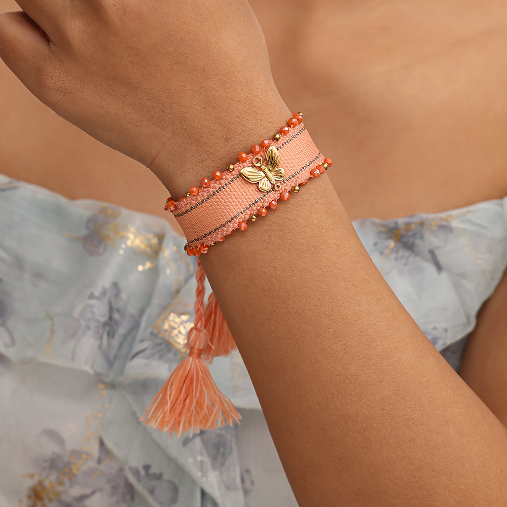 Schmetterling auf einem Polyesterbeutel Edelstahl Armband  