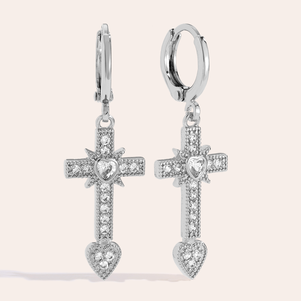 Vergoldete Ohrringe 3.9cm Diamond Cross And Heart